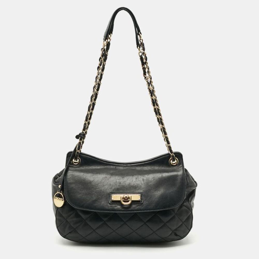 Dkny Black Quilted Leather Chain Shoulder Bag